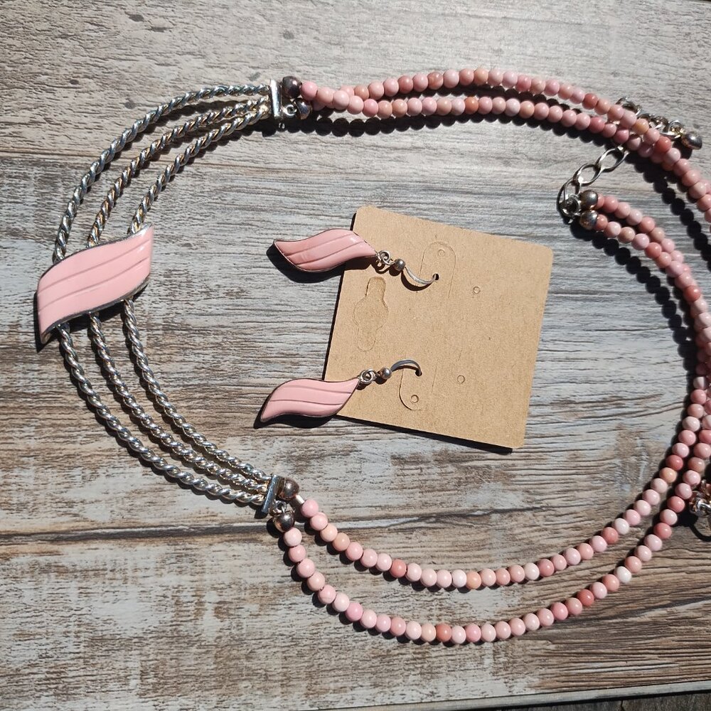 Jay King DTR mine finds carved Wave Pink Opal Necklace Earrings set 925 rare - Picture 10 of 11